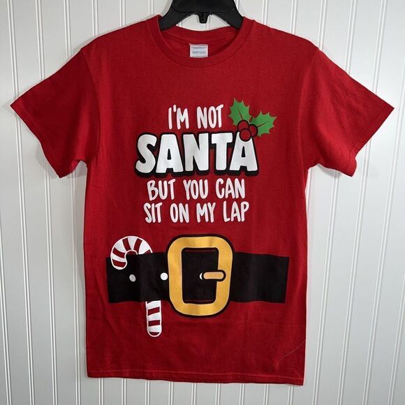 I’m Not Santa But You Can Sit On My Lap Tee Unisex Small Red Short Slv Ugly Tee - Picture 1 of 6